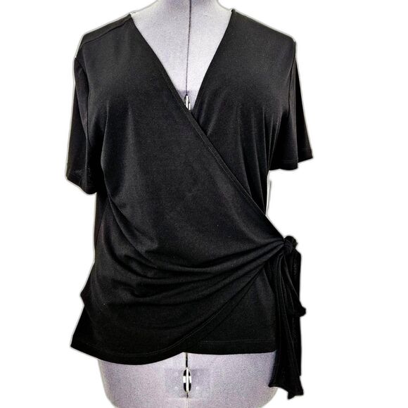 NWT THE LIMITED V-Neck Wrap Blouse Womens XL Black Stretchy Reversible Shirt $69 - Picture 1 of 9